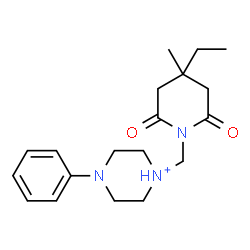 ChemSpider 2D Image | 1-[(4-Ethyl-4-methyl-2,6-dioxo-1-piperidinyl)methyl]-4-phenylpiperazin-1-ium | C19H28N3O2