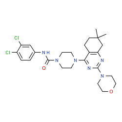 ChemSpider 2D Image | N-(3,4-Dichlorophenyl)-4-[7,7-dimethyl-2-(4-morpholinyl)-5,6,7,8-tetrahydro-4-quinazolinyl]-1-piperazinecarboxamide | C25H32Cl2N6O2