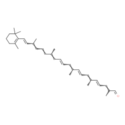 ChemSpider 2D Image | (2E,4E,6E,8E,10E,12E,14E,16E,18E,20E)-2,6,10,15,19-Pentamethyl-21-(2,6,6-trimethyl-1-cyclohexen-1-yl)-2,4,6,8,10,12,14,16,18,20-henicosadecaenal | C35H46O