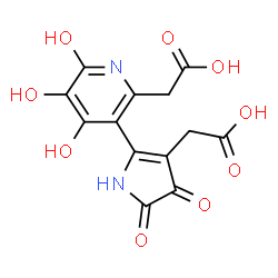 ChemSpider 2D Image | {3-[3-(Carboxymethyl)-4,5-dioxo-4,5-dihydro-1H-pyrrol-2-yl]-4,5,6-trihydroxy-2-pyridinyl}acetic acid | C13H10N2O9