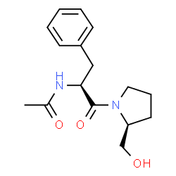 ChemSpider 2D Image | N-{(2S)-1-[(2S)-2-(Hydroxymethyl)-1-pyrrolidinyl]-1-oxo-3-phenyl-2-propanyl}acetamide | C16H22N2O3
