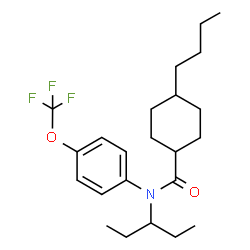 ChemSpider 2D Image | 4-Butyl-N-(3-pentanyl)-N-[4-(trifluoromethoxy)phenyl]cyclohexanecarboxamide | C23H34F3NO2