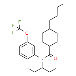 ChemSpider 2D Image | 4-Butyl-N-(3-pentanyl)-N-[3-(trifluoromethoxy)phenyl]cyclohexanecarboxamide | C23H34F3NO2