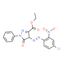 ChemSpider 2D Image | Ethyl 4-[2-(4-chloro-2-nitrophenyl)diazenyl]-4,5-dihydro-5-oxo-1-phenyl-1H-pyrazole-3-carboxylate | C18H14ClN5O5