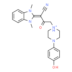 ChemSpider 2D Image | 1-[3-Cyano-3-(1,3-dimethyl-1,3-dihydro-2H-benzimidazol-2-ylidene)-2-oxopropyl]-4-(4-hydroxyphenyl)piperazin-1-ium | C23H26N5O2