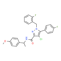 ChemSpider 2D Image | 4-Chloro-1-(2-fluorobenzyl)-5-(4-fluorophenyl)-N-[1-(4-methoxyphenyl)ethyl]-1H-pyrazole-3-carboxamide | C26H22ClF2N3O2