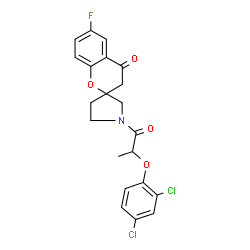 ChemSpider 2D Image | 1'-[2-(2,4-Dichlorophenoxy)propanoyl]-6-fluorospiro[chromene-2,3'-pyrrolidin]-4(3H)-one | C21H18Cl2FNO4