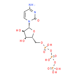 ChemSpider 2D Image | 4-Amino-1-[5-O-(hydroxy{[hydroxy(phosphonooxy)phosphoryl]oxy}phosphoryl)-beta-D-xylofuranosyl]-2(1H)-pyrimidinone | C9H16N3O14P3
