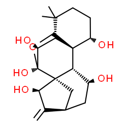 ChemSpider 2D Image | (1alpha,5beta,6beta,7beta,8alpha,9beta,11beta,13alpha,15beta)-7,20-Epoxykaur-16-ene-1,6,7,11,15-pentol | C20H30O6