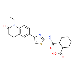 ChemSpider 2D Image | 2-{[4-(1-Ethyl-2-oxo-1,2,3,4-tetrahydro-6-quinolinyl)-1,3-thiazol-2-yl]carbamoyl}cyclohexanecarboxylic acid | C22H25N3O4S