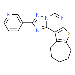 ChemSpider 2D Image | 2-(3-Pyridinyl)-9,10,11,12-tetrahydro-8H-cyclohepta[4,5]thieno[3,2-e][1,2,4]triazolo[1,5-c]pyrimidine | C17H15N5S