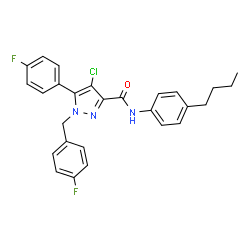 ChemSpider 2D Image | N-(4-Butylphenyl)-4-chloro-1-(4-fluorobenzyl)-5-(4-fluorophenyl)-1H-pyrazole-3-carboxamide | C27H24ClF2N3O
