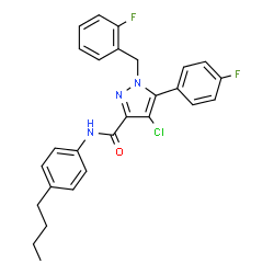 ChemSpider 2D Image | N-(4-Butylphenyl)-4-chloro-1-(2-fluorobenzyl)-5-(4-fluorophenyl)-1H-pyrazole-3-carboxamide | C27H24ClF2N3O