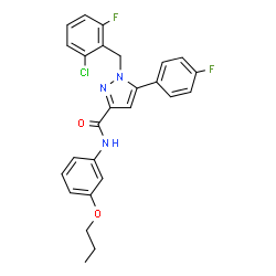 ChemSpider 2D Image | 1-(2-Chloro-6-fluorobenzyl)-5-(4-fluorophenyl)-N-(3-propoxyphenyl)-1H-pyrazole-3-carboxamide | C26H22ClF2N3O2
