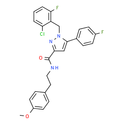 ChemSpider 2D Image | 1-(2-Chloro-6-fluorobenzyl)-5-(4-fluorophenyl)-N-[2-(4-methoxyphenyl)ethyl]-1H-pyrazole-3-carboxamide | C26H22ClF2N3O2