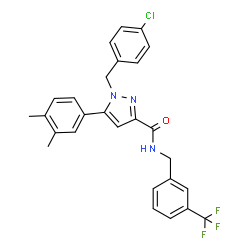 ChemSpider 2D Image | 1-(4-Chlorobenzyl)-5-(3,4-dimethylphenyl)-N-[3-(trifluoromethyl)benzyl]-1H-pyrazole-3-carboxamide | C27H23ClF3N3O