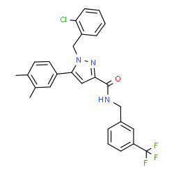 ChemSpider 2D Image | 1-(2-Chlorobenzyl)-5-(3,4-dimethylphenyl)-N-[3-(trifluoromethyl)benzyl]-1H-pyrazole-3-carboxamide | C27H23ClF3N3O