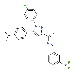 ChemSpider 2D Image | 1-(4-Chlorophenyl)-5-(4-isopropylphenyl)-N-[3-(trifluoromethyl)benzyl]-1H-pyrazole-3-carboxamide | C27H23ClF3N3O