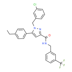 ChemSpider 2D Image | 1-(3-Chlorobenzyl)-5-(4-ethylphenyl)-N-[3-(trifluoromethyl)benzyl]-1H-pyrazole-3-carboxamide | C27H23ClF3N3O