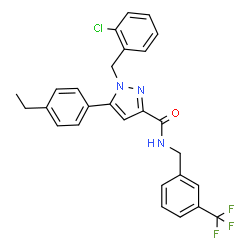 ChemSpider 2D Image | 1-(2-Chlorobenzyl)-5-(4-ethylphenyl)-N-[3-(trifluoromethyl)benzyl]-1H-pyrazole-3-carboxamide | C27H23ClF3N3O
