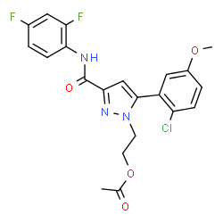 ChemSpider 2D Image | 2-{5-(2-Chloro-5-methoxyphenyl)-3-[(2,4-difluorophenyl)carbamoyl]-1H-pyrazol-1-yl}ethyl acetate | C21H18ClF2N3O4