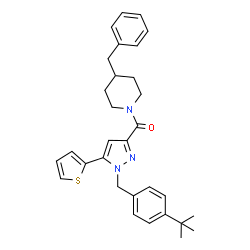 ChemSpider 2D Image | (4-Benzyl-1-piperidinyl){1-[4-(2-methyl-2-propanyl)benzyl]-5-(2-thienyl)-1H-pyrazol-3-yl}methanone | C31H35N3OS
