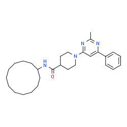 ChemSpider 2D Image | N-Cyclododecyl-1-(2-methyl-6-phenyl-4-pyrimidinyl)-4-piperidinecarboxamide | C29H42N4O