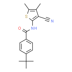 ChemSpider 2D Image | 4-tert-Butyl-N-(3-cyano-4,5-dimethyl-2-thienyl)benzamide | C18H20N2OS