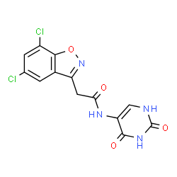ChemSpider 2D Image | 2-(5,7-Dichloro-1,2-benzoxazol-3-yl)-N-(2,4-dioxo-1,2,3,4-tetrahydro-5-pyrimidinyl)acetamide | C13H8Cl2N4O4