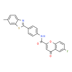 ChemSpider 2D Image | 6-Fluoro-N-[4-(6-methyl-1,3-benzothiazol-2-yl)phenyl]-4-oxo-4H-chromene-2-carboxamide | C24H15FN2O3S