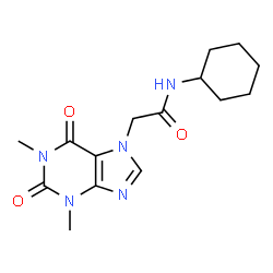 ChemSpider 2D Image | N-Cyclohexyl-2-(1,3-dimethyl-2,6-dioxo-1,2,3,6-tetrahydro-7H-purin-7-yl)acetamide | C15H21N5O3