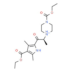 ChemSpider 2D Image | 4-(Ethoxycarbonyl)-1-{(2S)-1-[4-(ethoxycarbonyl)-3,5-dimethyl-1H-pyrrol-2-yl]-1-oxo-2-propanyl}piperazin-1-ium | C19H30N3O5