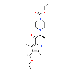 ChemSpider 2D Image | Ethyl 4-{(2S)-1-[4-(ethoxycarbonyl)-3,5-dimethyl-1H-pyrrol-2-yl]-1-oxo-2-propanyl}-1-piperazinecarboxylate | C19H29N3O5