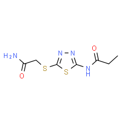 ChemSpider 2D Image | N-{5-[(2-Amino-2-oxoethyl)sulfanyl]-1,3,4-thiadiazol-2-yl}propanamide | C7H10N4O2S2