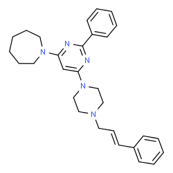 ChemSpider 2D Image | 1-(2-Phenyl-6-{4-[(2E)-3-phenyl-2-propen-1-yl]-1-piperazinyl}-4-pyrimidinyl)azepane | C29H35N5