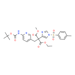 ChemSpider 2D Image | Ethyl methyl {1-[(4-methylphenyl)sulfonyl]-1H-imidazol-4-yl}{[6-({[(2-methyl-2-propanyl)oxy]carbonyl}amino)-3-pyridinyl]methyl}malonate | C27H32N4O8S