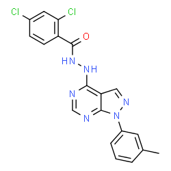 ChemSpider 2D Image | 2,4-Dichloro-N'-[1-(3-methylphenyl)-1H-pyrazolo[3,4-d]pyrimidin-4-yl]benzohydrazide | C19H14Cl2N6O