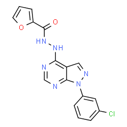 ChemSpider 2D Image | N'-[1-(3-Chlorophenyl)-1H-pyrazolo[3,4-d]pyrimidin-4-yl]-2-furohydrazide | C16H11ClN6O2