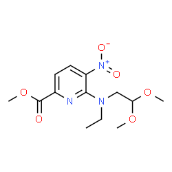 ChemSpider 2D Image | Methyl 6-[(2,2-dimethoxyethyl)(ethyl)amino]-5-nitro-2-pyridinecarboxylate | C13H19N3O6