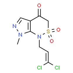 ChemSpider 2D Image | 1-(3,3-Dichloro-2-propen-1-yl)-7-methyl-1,7-dihydropyrazolo[3,4-c][1,2]thiazin-4(3H)-one 2,2-dioxide | C9H9Cl2N3O3S