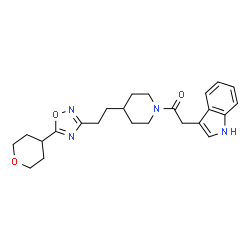 ChemSpider 2D Image | 2-(1H-Indol-3-yl)-1-(4-{2-[5-(tetrahydro-2H-pyran-4-yl)-1,2,4-oxadiazol-3-yl]ethyl}-1-piperidinyl)ethanone | C24H30N4O3