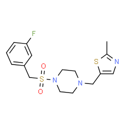ChemSpider 2D Image | 1-[(3-Fluorobenzyl)sulfonyl]-4-[(2-methyl-1,3-thiazol-5-yl)methyl]piperazine | C16H20FN3O2S2