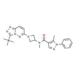 ChemSpider 2D Image | N,5-Dimethyl-N-{1-[3-(2-methyl-2-propanyl)[1,2,4]triazolo[4,3-b]pyridazin-6-yl]-3-azetidinyl}-1-phenyl-1H-pyrazole-4-carboxamide | C24H28N8O
