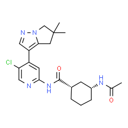 ChemSpider 2D Image | (1S,3R)-3-Acetamido-N-[5-chloro-4-(5,5-dimethyl-5,6-dihydro-4H-pyrrolo[1,2-b]pyrazol-3-yl)-2-pyridinyl]cyclohexanecarboxamide | C22H28ClN5O2