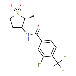 ChemSpider 2D Image | 3-Fluoro-N-[(2R,3R)-2-methyl-1,1-dioxidotetrahydro-3-thiophenyl]-4-(trifluoromethyl)benzamide | C13H13F4NO3S