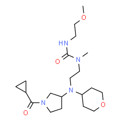 ChemSpider 2D Image | 1-(2-{[1-(Cyclopropylcarbonyl)-3-pyrrolidinyl](tetrahydro-2H-pyran-4-yl)amino}ethyl)-3-(2-methoxyethyl)-1-methylurea | C20H36N4O4