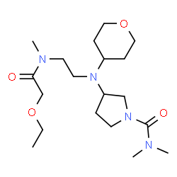 ChemSpider 2D Image | 3-[{2-[(Ethoxyacetyl)(methyl)amino]ethyl}(tetrahydro-2H-pyran-4-yl)amino]-N,N-dimethyl-1-pyrrolidinecarboxamide | C19H36N4O4