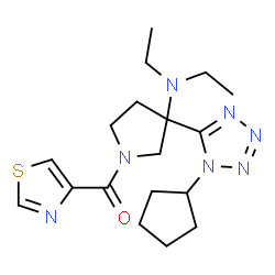 ChemSpider 2D Image | [3-(1-Cyclopentyl-1H-tetrazol-5-yl)-3-(diethylamino)-1-pyrrolidinyl](1,3-thiazol-4-yl)methanone | C18H27N7OS