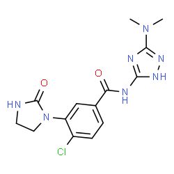 ChemSpider 2D Image | 4-Chloro-N-[3-(dimethylamino)-1H-1,2,4-triazol-5-yl]-3-(2-oxo-1-imidazolidinyl)benzamide | C14H16ClN7O2