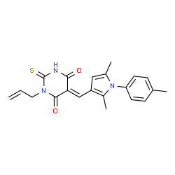 ChemSpider 2D Image | (5E)-1-Allyl-5-{[2,5-dimethyl-1-(4-methylphenyl)-1H-pyrrol-3-yl]methylene}-2-thioxodihydro-4,6(1H,5H)-pyrimidinedione | C21H21N3O2S